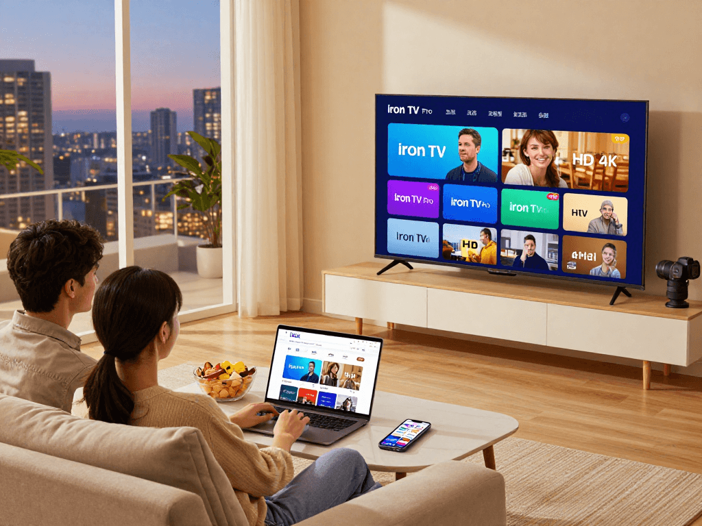 Profitez de l'expérience de streaming avec Iron TV dans un salon moderne.