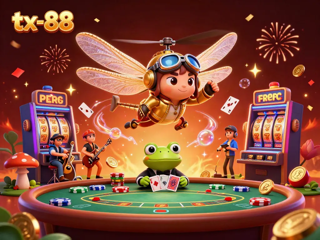 Engage with the lively casino experience at tx-88 as charming characters deal cards and celebrate wins amid vibrant visuals.