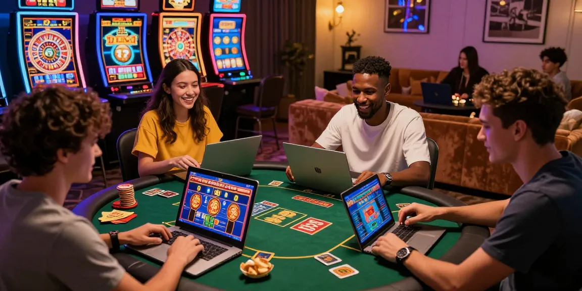 Des joueurs célébrant des gains sur casino en ligne français dans un cadre convivial.