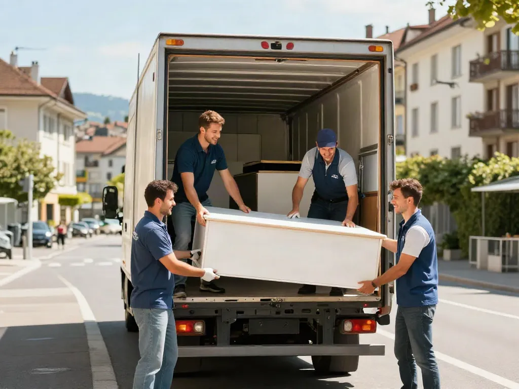 Équipe de déménageurs Lausanne empaquetant vos biens avec soin, service professionnel et expérimenté.