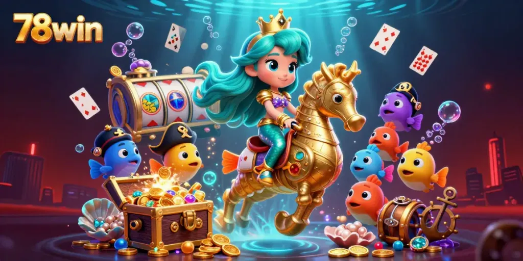 Experience thrilling gameplay with 78win as the mermaid princess champions the underwater casino adventure.