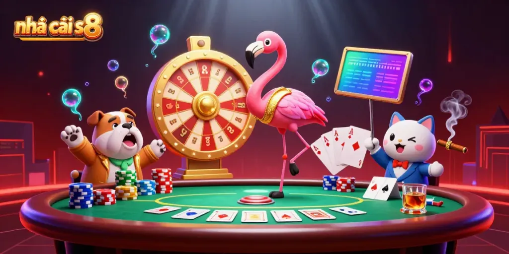 Engage with nhà cái s8's vibrant casino atmosphere featuring a game show scenario with exciting elements.