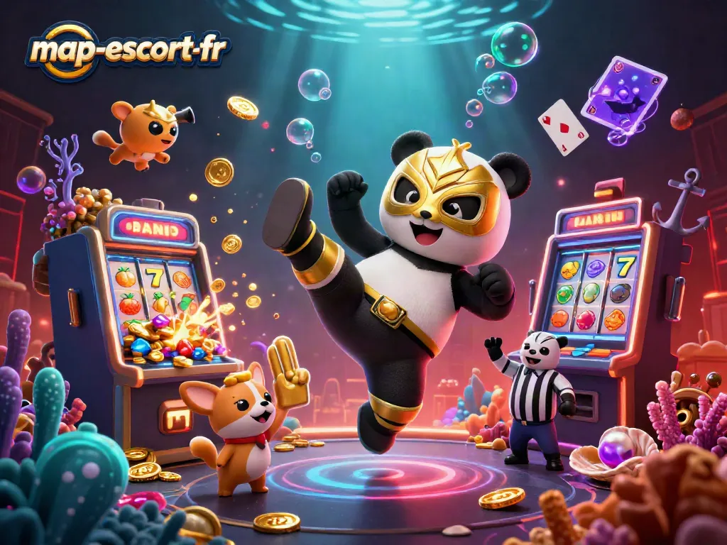 Engage with thrilling moments at map-escort-fr as the panda wrestler and spectators enjoy vivid casino excitement.